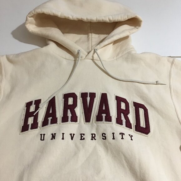 Harvard University Champion Mens Small Hoodie Sweatshirt Embroidered Ivory - Picture 3 of 10